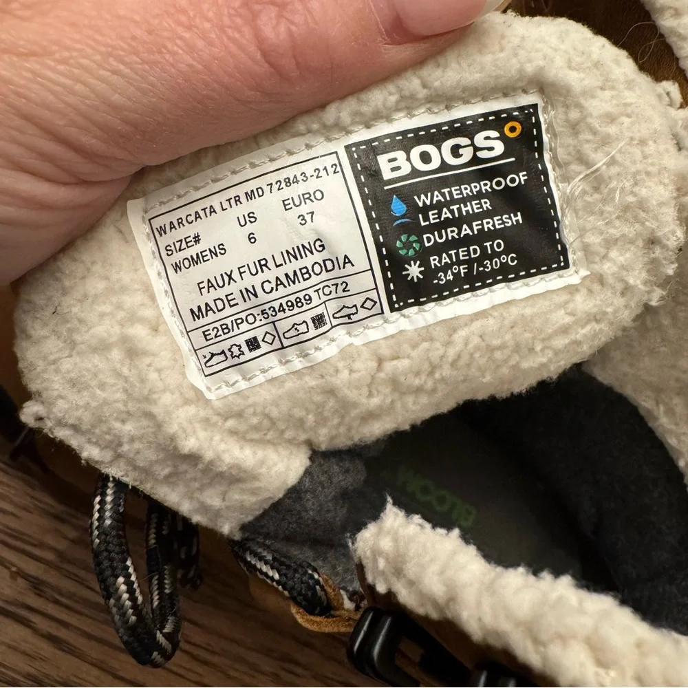 Bogs Brown Winter Boots hiking Sherpa lined work‎ SNOW lace up Women’s 6 Size 37